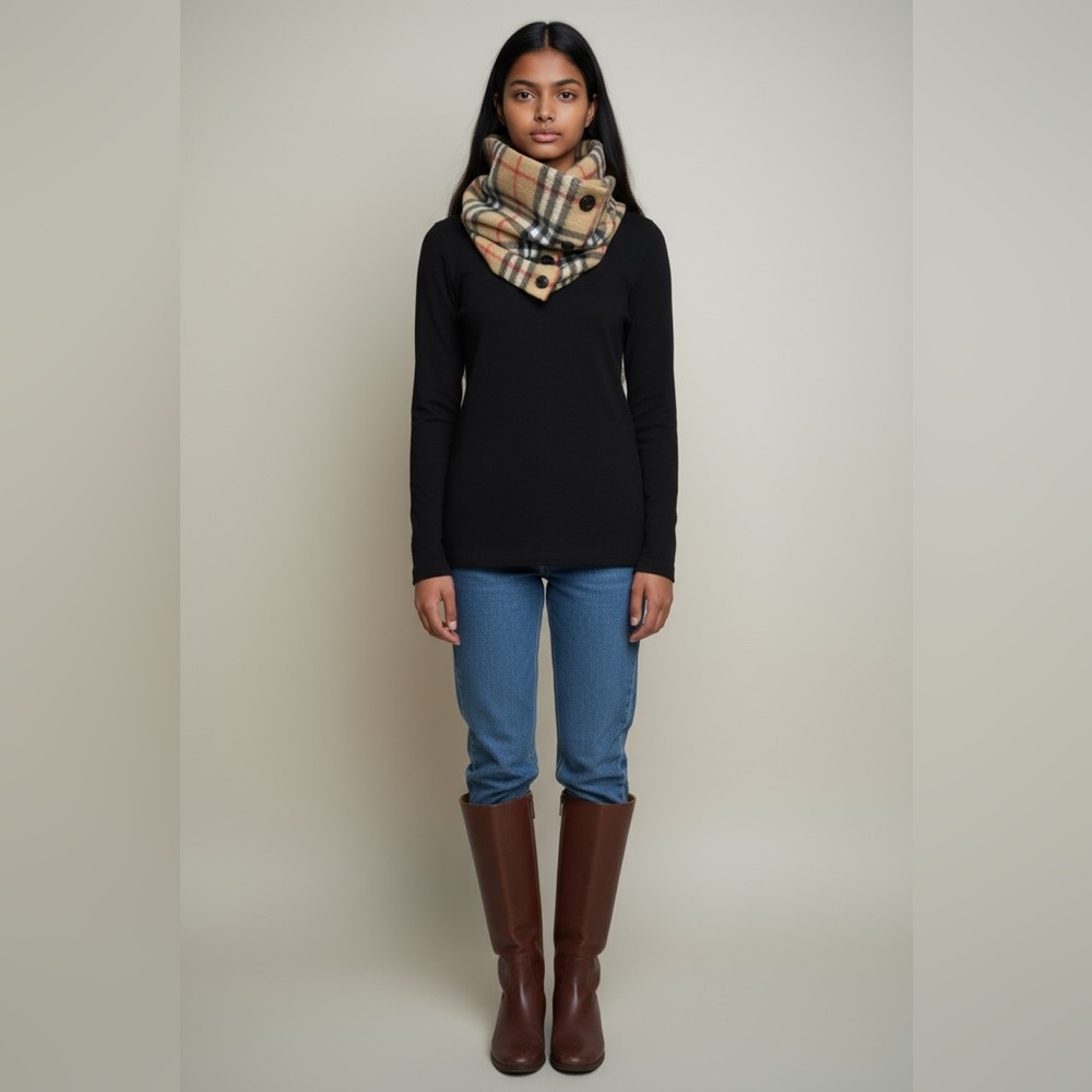 Burberry Vintage Check Snood in Tan and Black - Picture 8 of 16